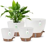 12" 10" 9" 8" Self Watering Pots with Water Level Indicator, Large Plastic Planters Set with Mesh Drainage Hole and Removable Saucer Reservoir, Big Flower Pot for Indoor Outdoor Plants - Black