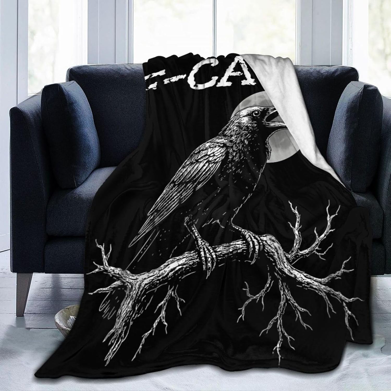 Retro F-Caw-F Black Raven Crow Throw Blanket Ultra Soft Blankets Warm Lightweight Home Decor All Seasons 80"x60"