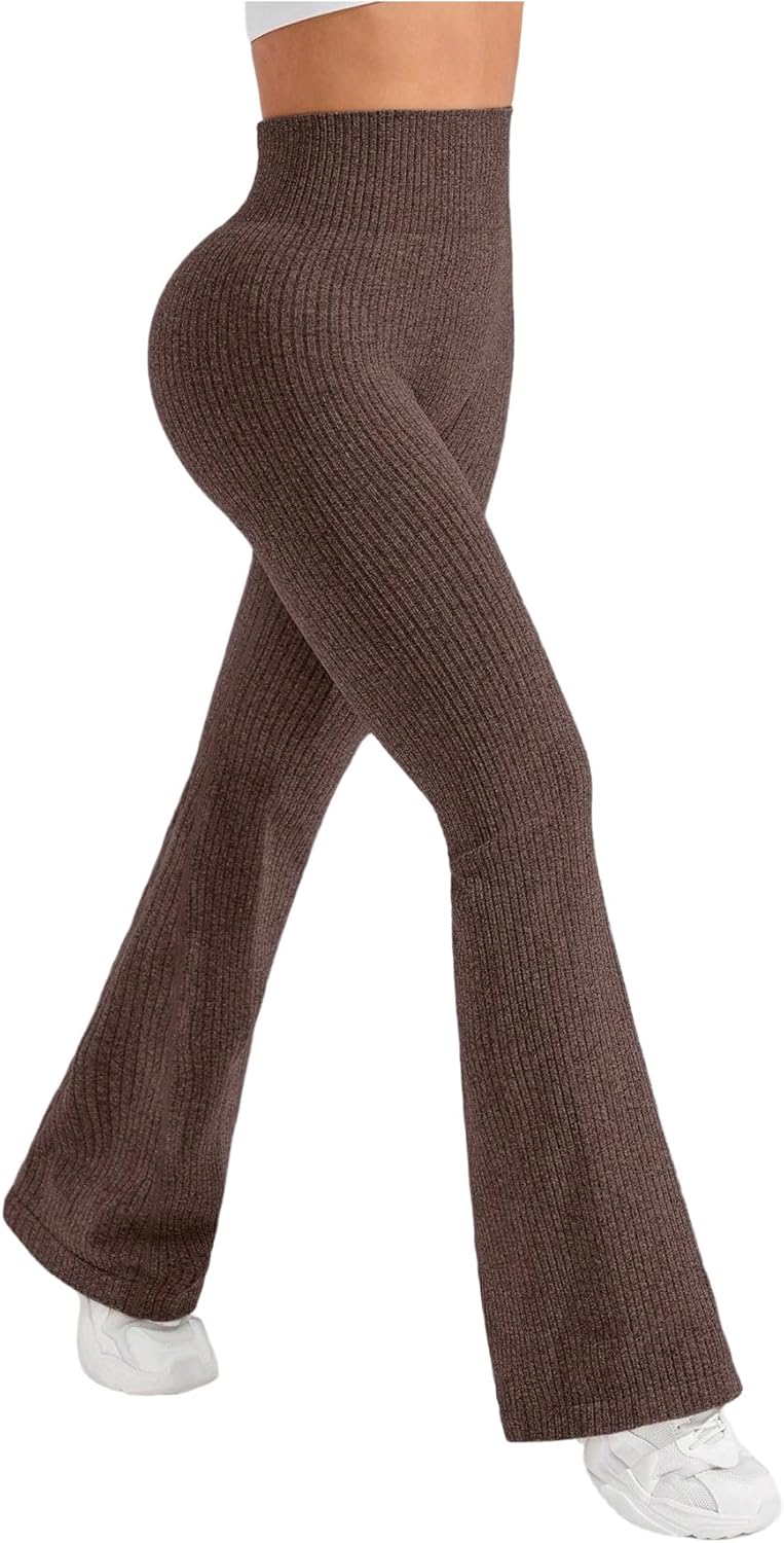 GORGLITTER Women's High Waisted Flare Leggings Tummy Control Knit Yoga Pants Seamless Bootcut Bell Bottoms Leggings