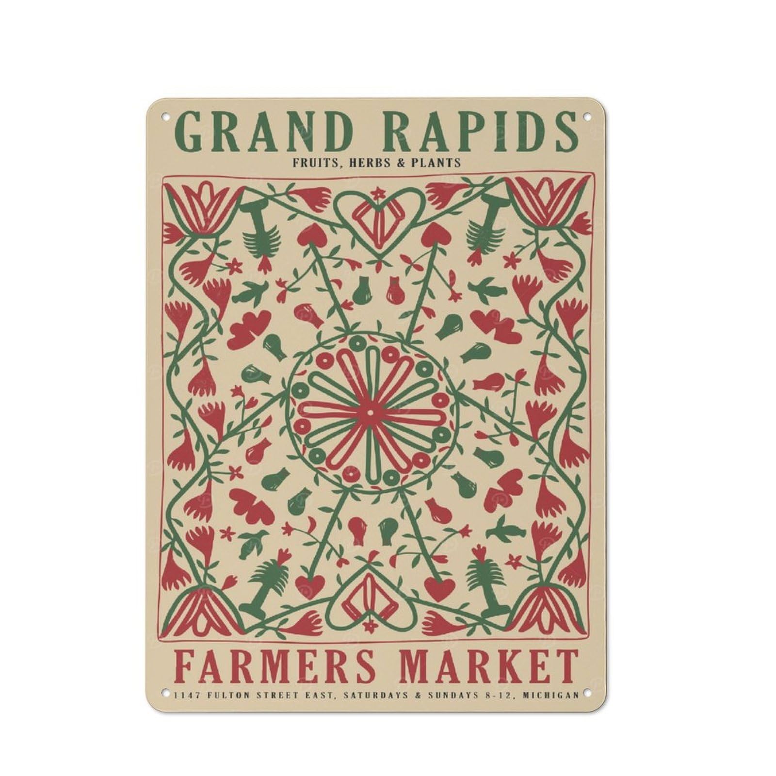 Junmoney Style-1 Grand Rapids Farmers Market Retro Metal Sign 40X30cm For Café Or Restaurant, Gift For Restaurant Decor Fans During The Christmas Season