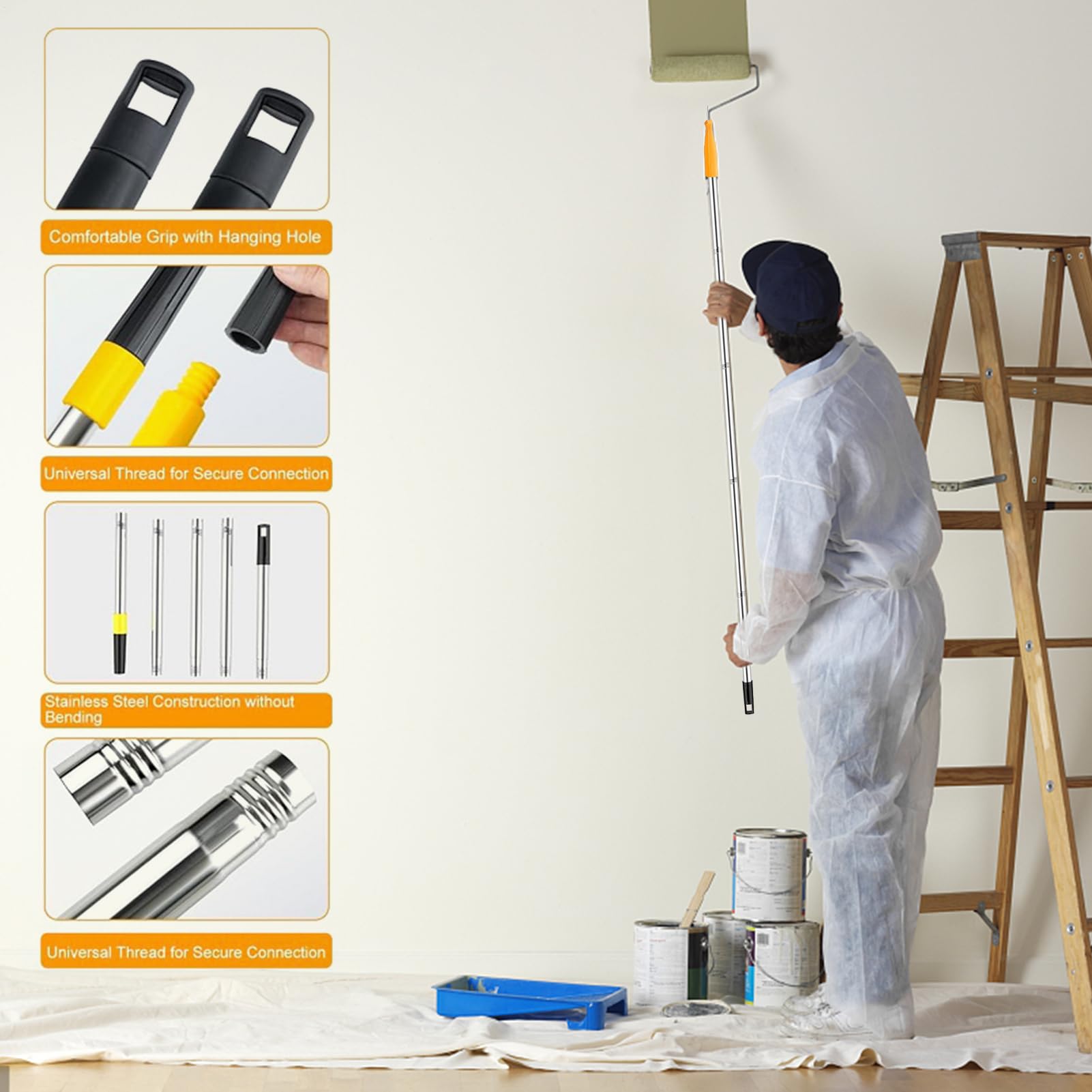 Kit Rullo Verniciatura Rullo Pittura Multifunzionale con Asta Telescopica | Accessorio per Ristrutturazione Pareti Soffitti Ritocchi Recinzioni Deck Manutenzione