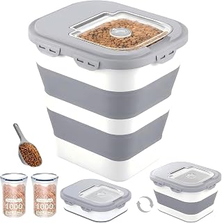 40 Lbs Dog Food Storage Container, Collapsible Cat Food Container | Airtight Pet Food Storage Containers with Wheels, Clear Window, 2 Measuring Cup, Scoop, BPA Free for Rice, Flour, Bird Seed