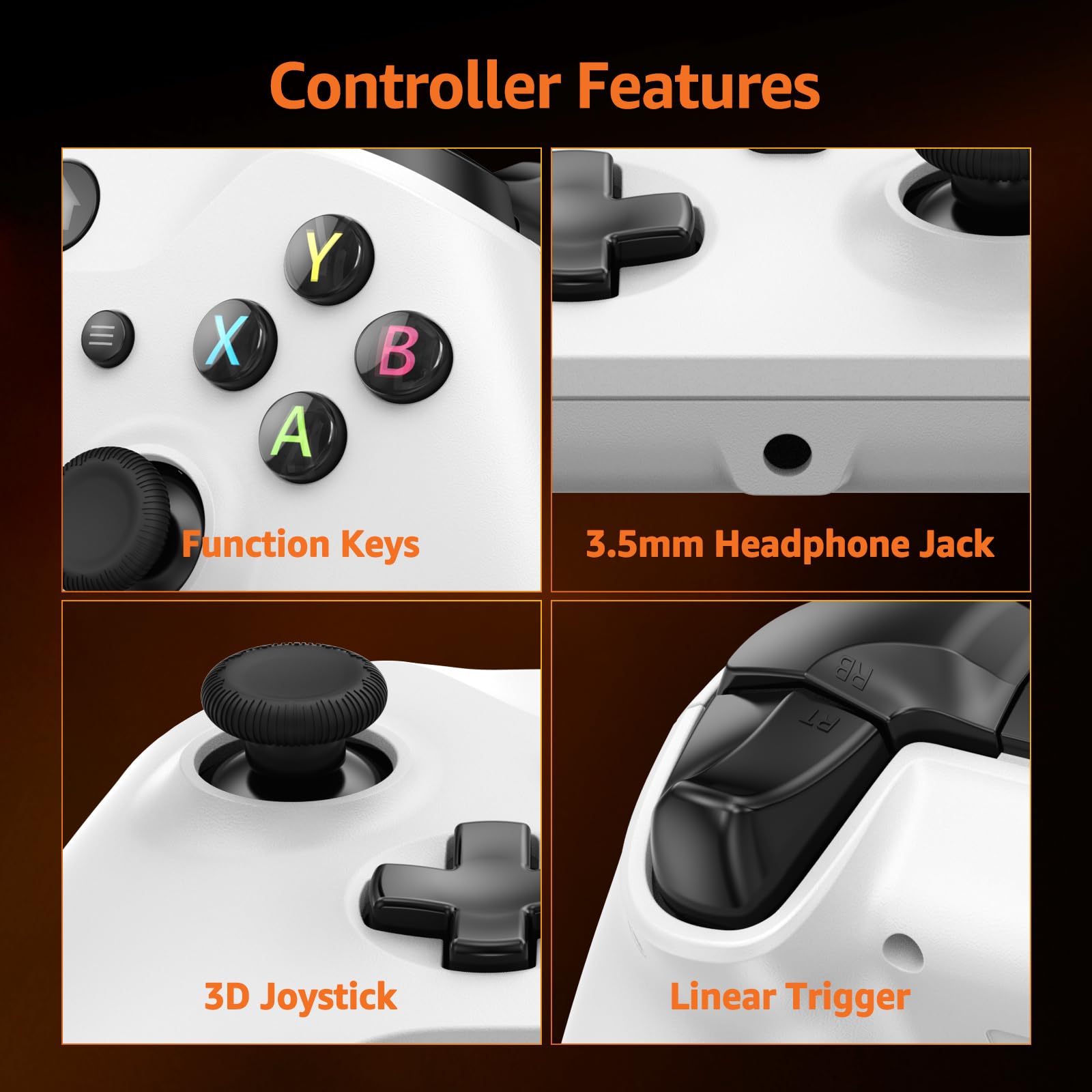 IWGAME Wired Controller for X-BOX ONE/PC, Gamepad with 3.5mm Audio Jack&Dual Vibration, Support Turbo Function, Compatible with X-BOX One/One S/X, X-BOX Series S/X, PC(7.2ft, White) - 4