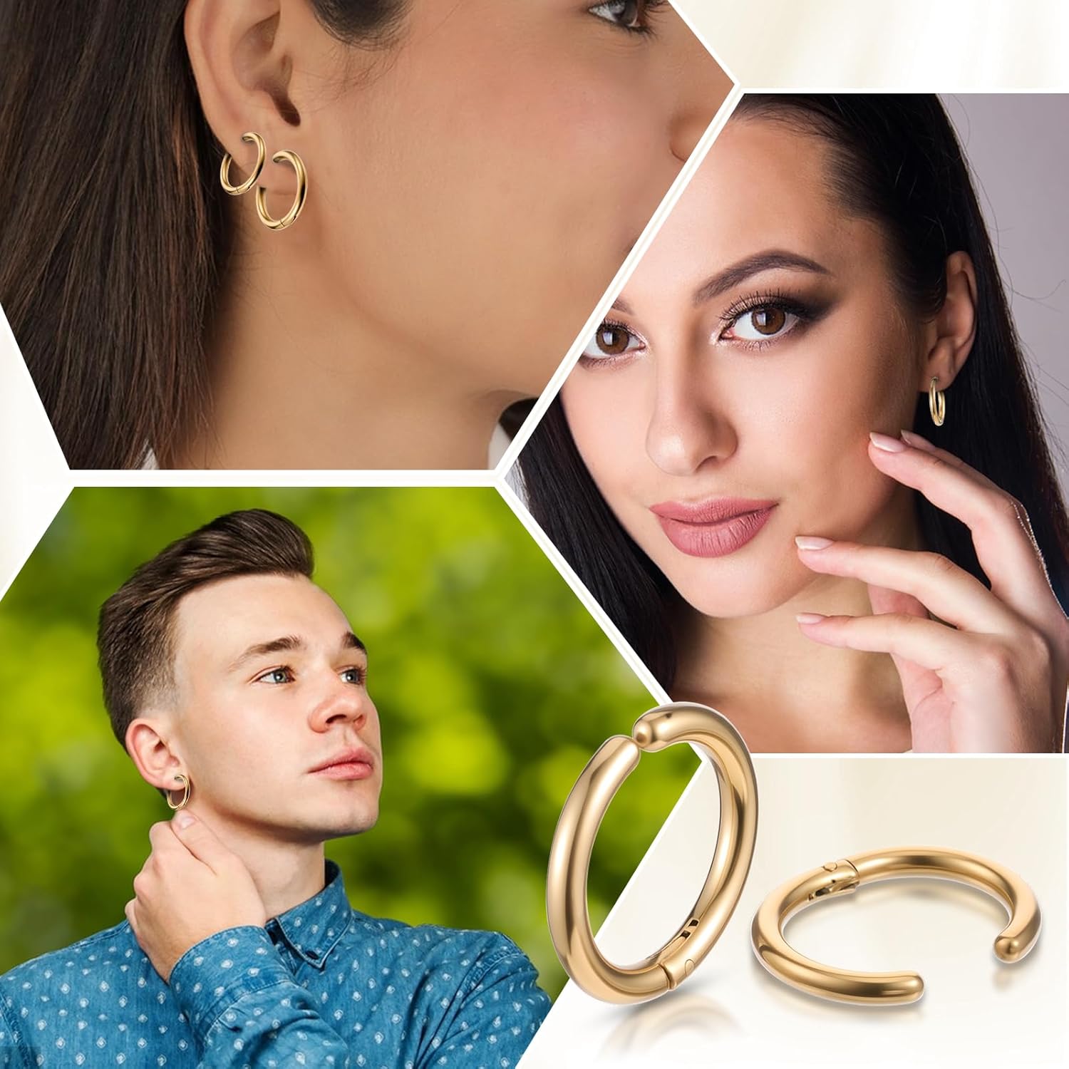 8 Pieces Clip on Earrings Gold Non-Piercing Fake Hoops for Men Women Cool Stainless Steel Clip on Earring Unisex Hoop Ear Clips Gifts Set Four Pairs of Different Sizes - Image 7