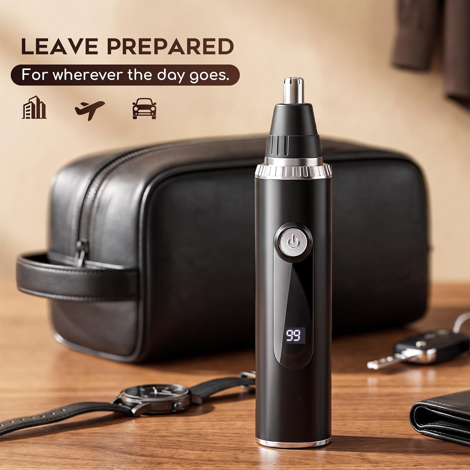 Nose Hair Trimmer for Men, 3-in-1 Rechargeable Ear and Nose Trimmer with LED Display, Painless Eyebrow, Sideburn and Facial Hair Trimmer, USB-C, Waterproof, Dual-Edge Blades(Black)