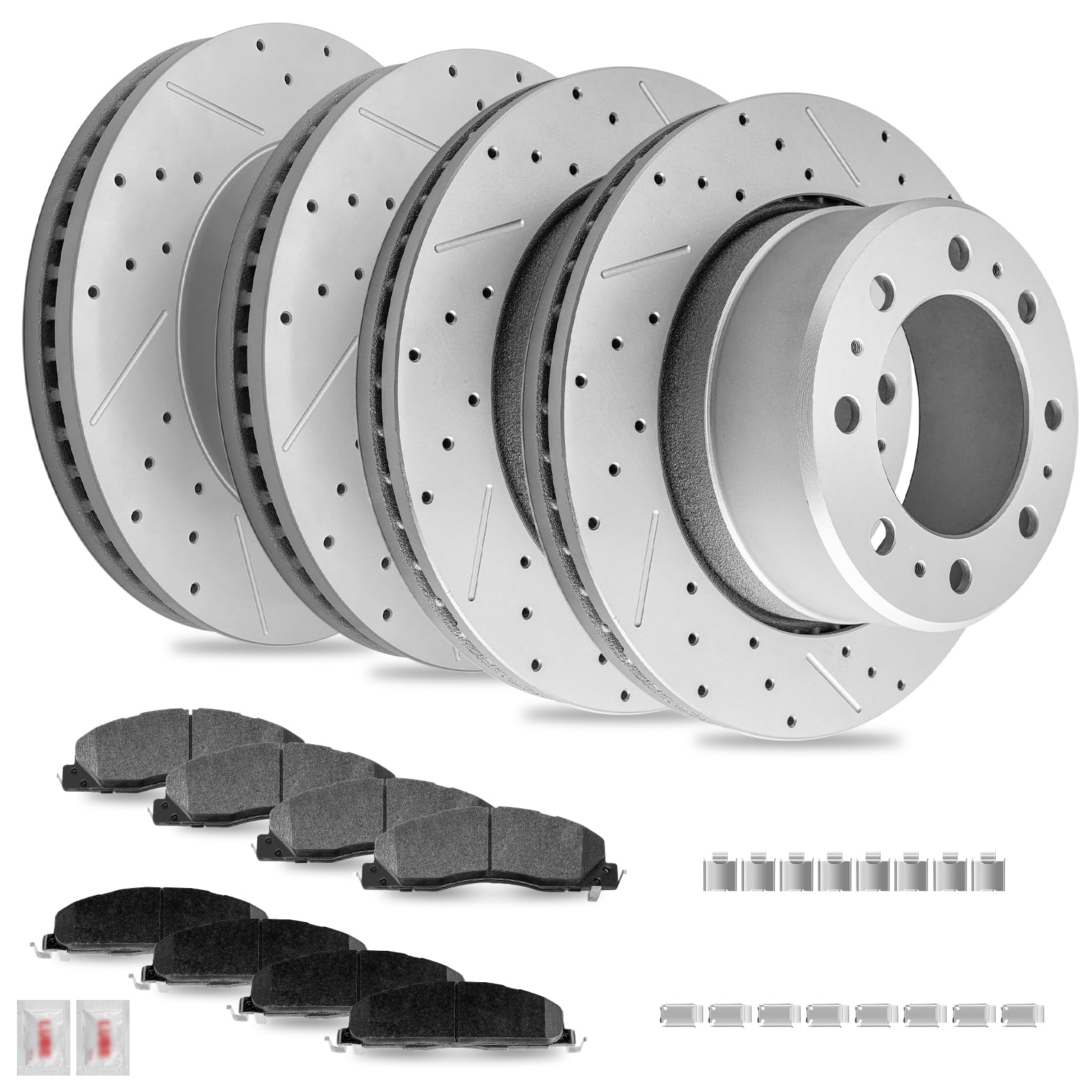 ACB ZONE Disc Brake Kits with Pads and Rotors Front & Rear Drilled Slotted Vented Rotor for 2011 2012 2013 2014 2015 2016 2017 2018 Ram 2500/3500,