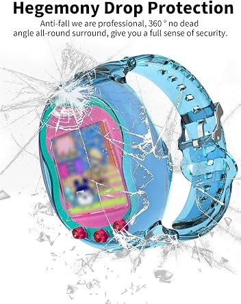 Silicone Case for Tamagotchi Bandai Uni - Soft Protective Cover with Hand Strap,toergy Comfortable, Portable Anti-Scratch Skin for Pet Game Machine (Transparent Blue)