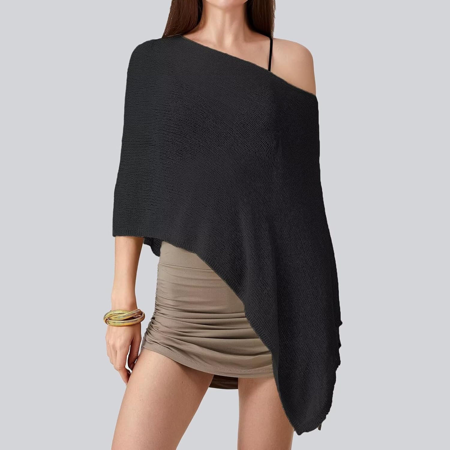 Moss Rose Women's Sheer Poncho Lightweight Knit Crochet Cover Up Batwing Sleeve Shrug Bolero Mesh Top Beachwear Sweater - Image 3