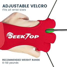 Seektop Archery Gloves Shooting Hunting Leather Three Finger Protector for Youth Adult Beginner (Red, S)