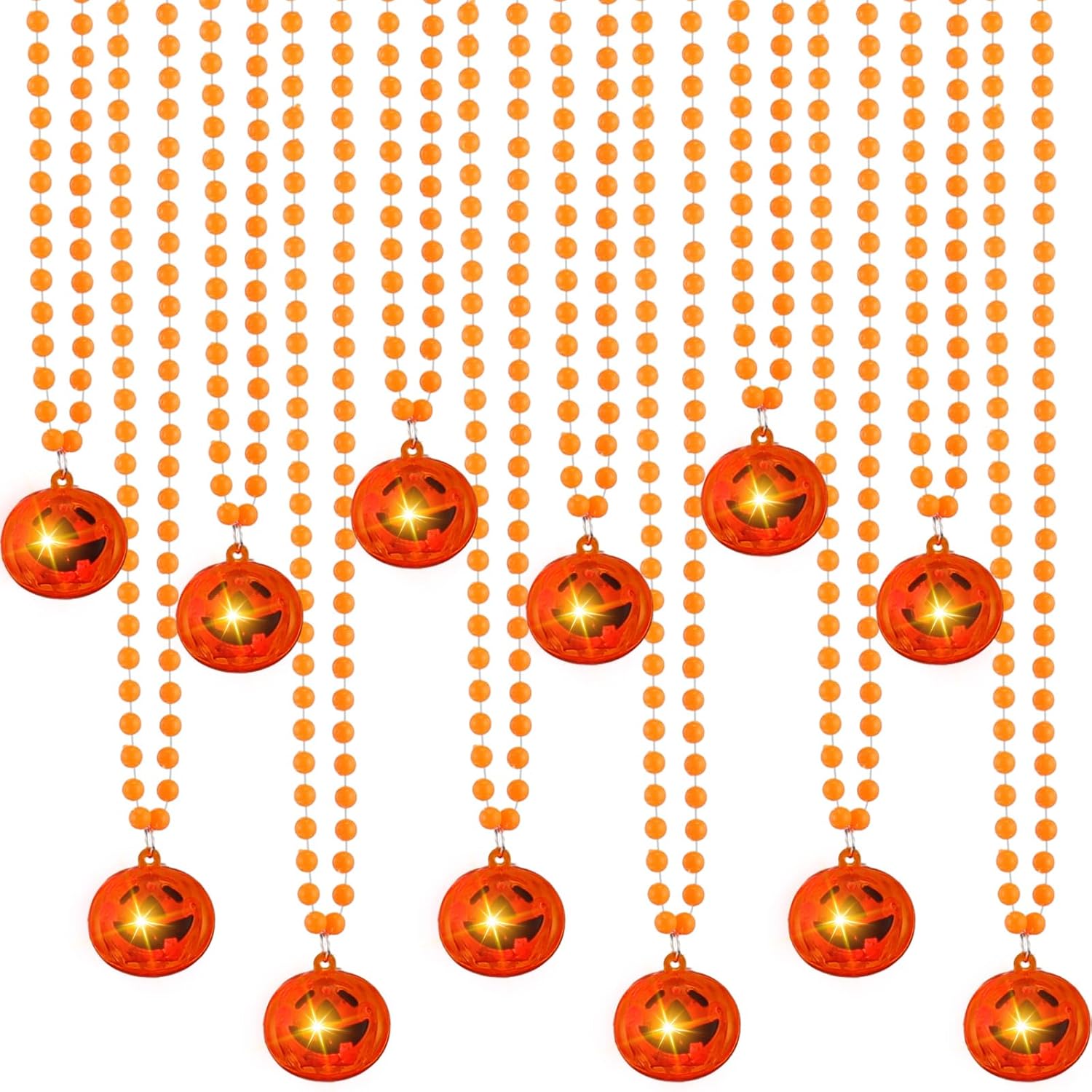 Yinkin Halloween Light up Pumpkin Necklaces Orange Beads Necklace Halloween Party Favors Supplies LED Pumpkin Light up Accessories Costume