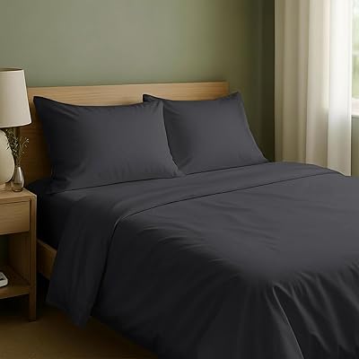 California Design Den Queen Sheet Set - Natural 100% Cotton Sheets Queen Size Bed Set with Deep Pockets, Soft Sateen Weave, Breathable and Durable Bedding Dark Grey (Black Tone)