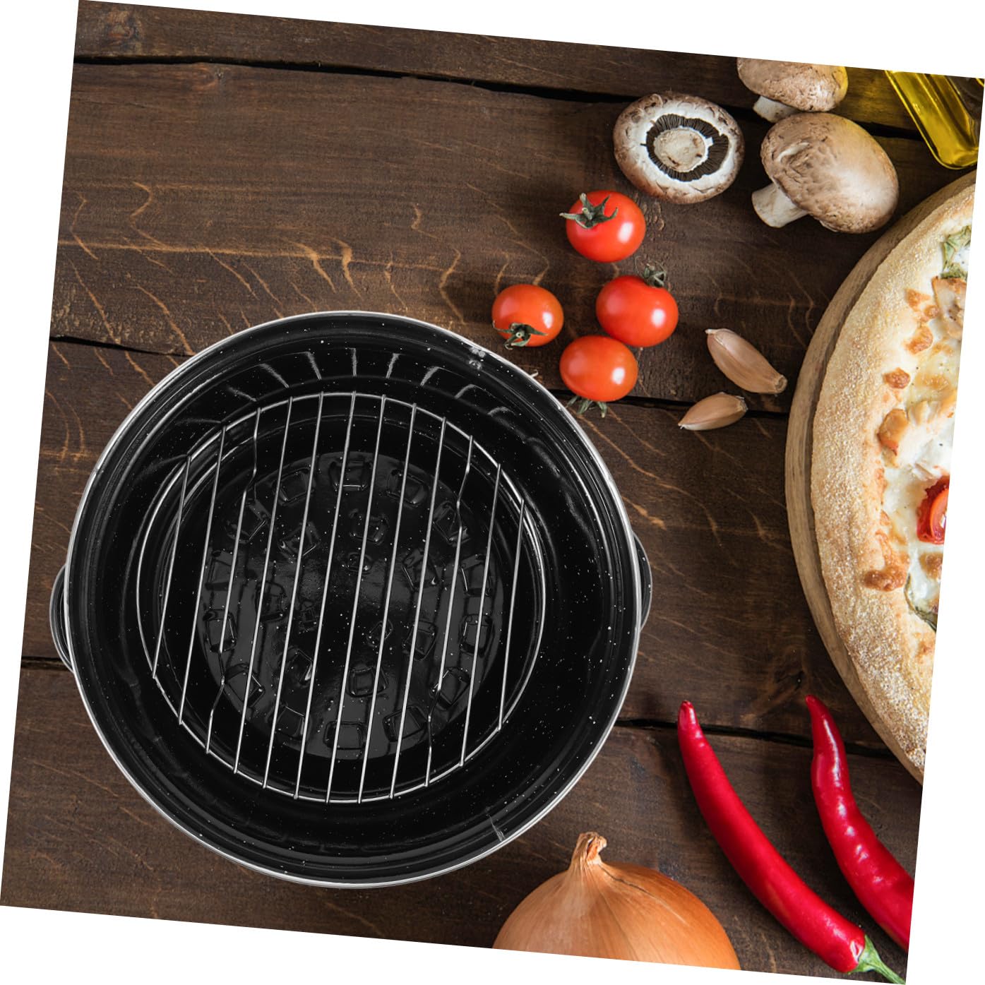 Emaillierter Bräter mit Deckel aus Eisen in Schwarz | Grilltopf für Ofen, Doppelte Griffe, Wiederverwendbar, für Kartoffeln und Fleisch
