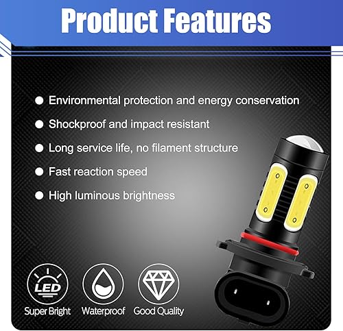 Miniatura 3 de ZBGUN Bombillas LED antiniebla superbrillantes 9005, de alto brillo, 7.5 W, cuentas de lámpara COB de 6000 K, repuesto impermeable LED, Plug and
