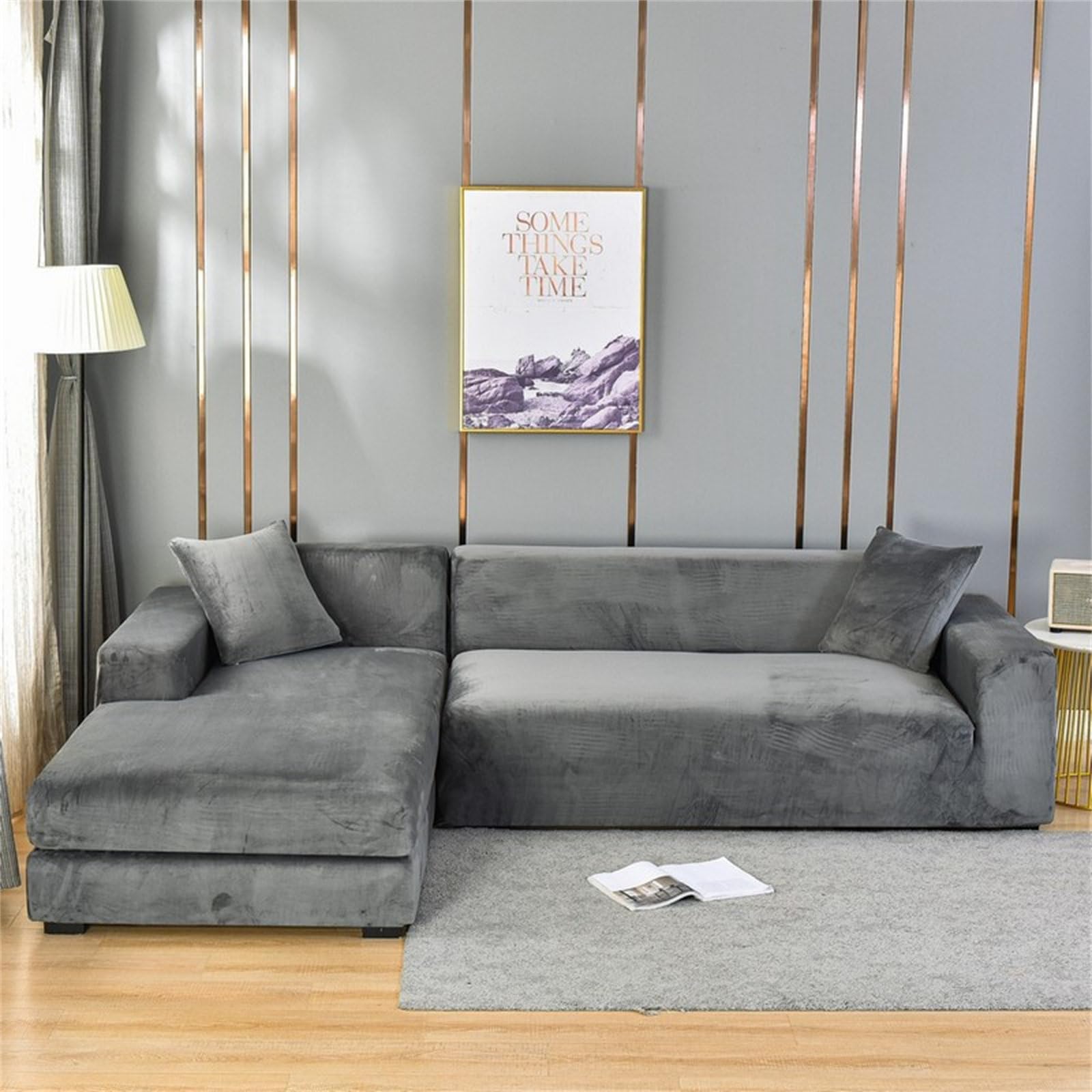 Odot Sofa Cover,Stretch Silver Fox Velvet Sofa Cover 1 2 3 4 Seater,Breathable Soft Sofa Slipcovers,for Corner Sofa Cover L Shape,Couch Cover Non Slip Furniture Protector Cover (Gray,1 Seater)