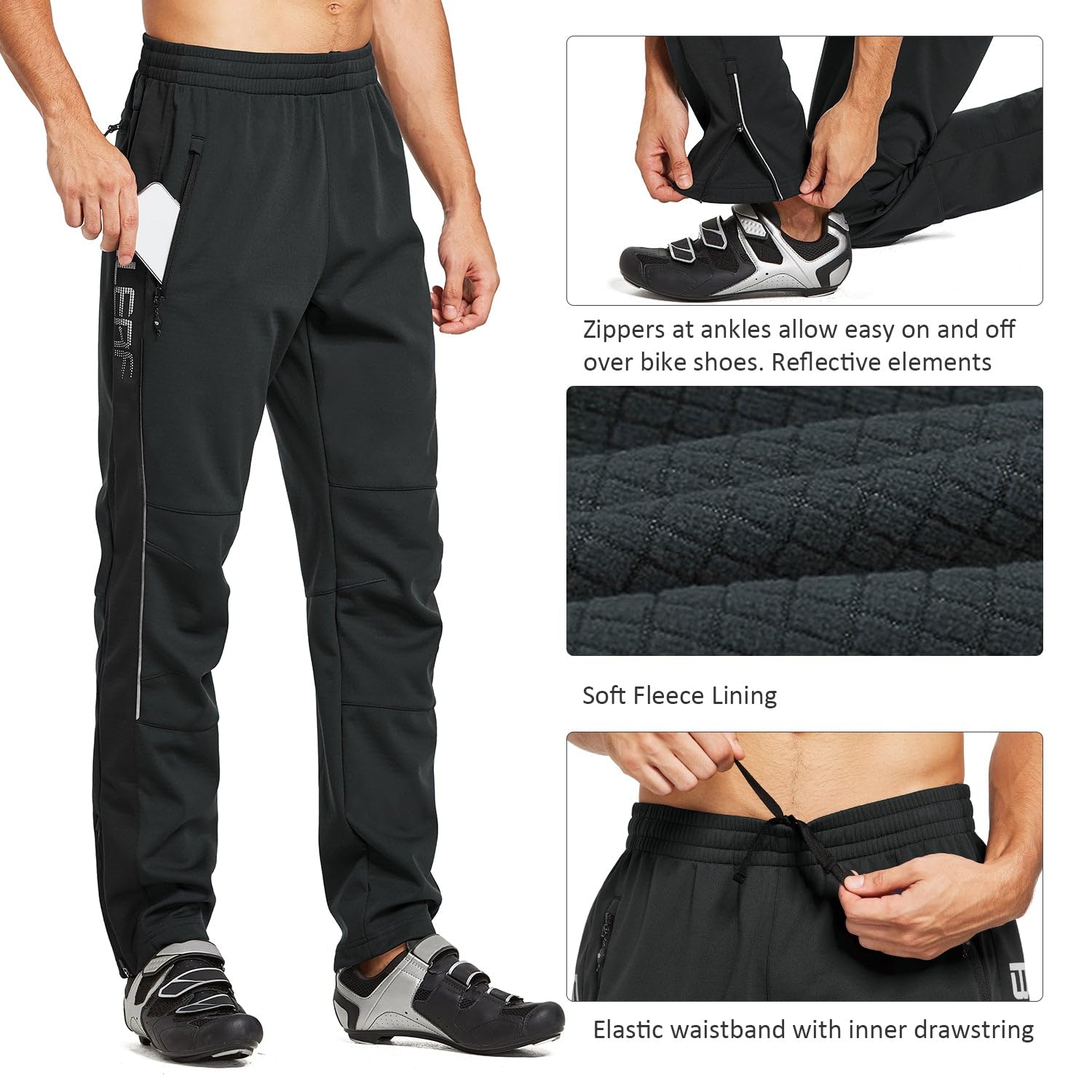 baleaf Pantalones de Ciclismo para Hombre, con Forro Polar, Impermeables, Resistentes al Viento, Pantalones de Senderismo aislados, Pantalones de esquí y Escalada al Aire Libre