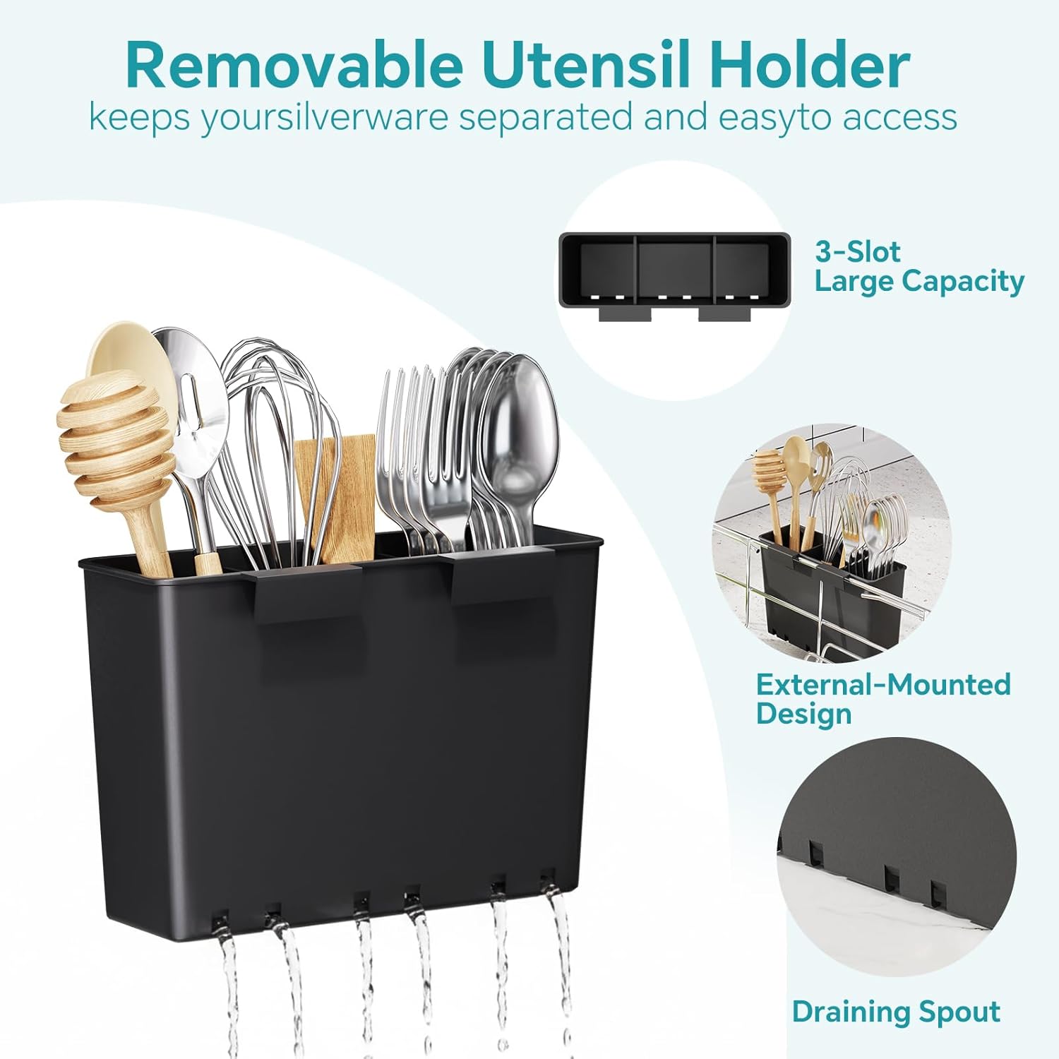 Simple Trending Expandable Dish Drying Rack in Sink, Adjustable Dish Drainers for Small Kitchen, Counter Inside Sink, Over The Sink with Utensil Holder