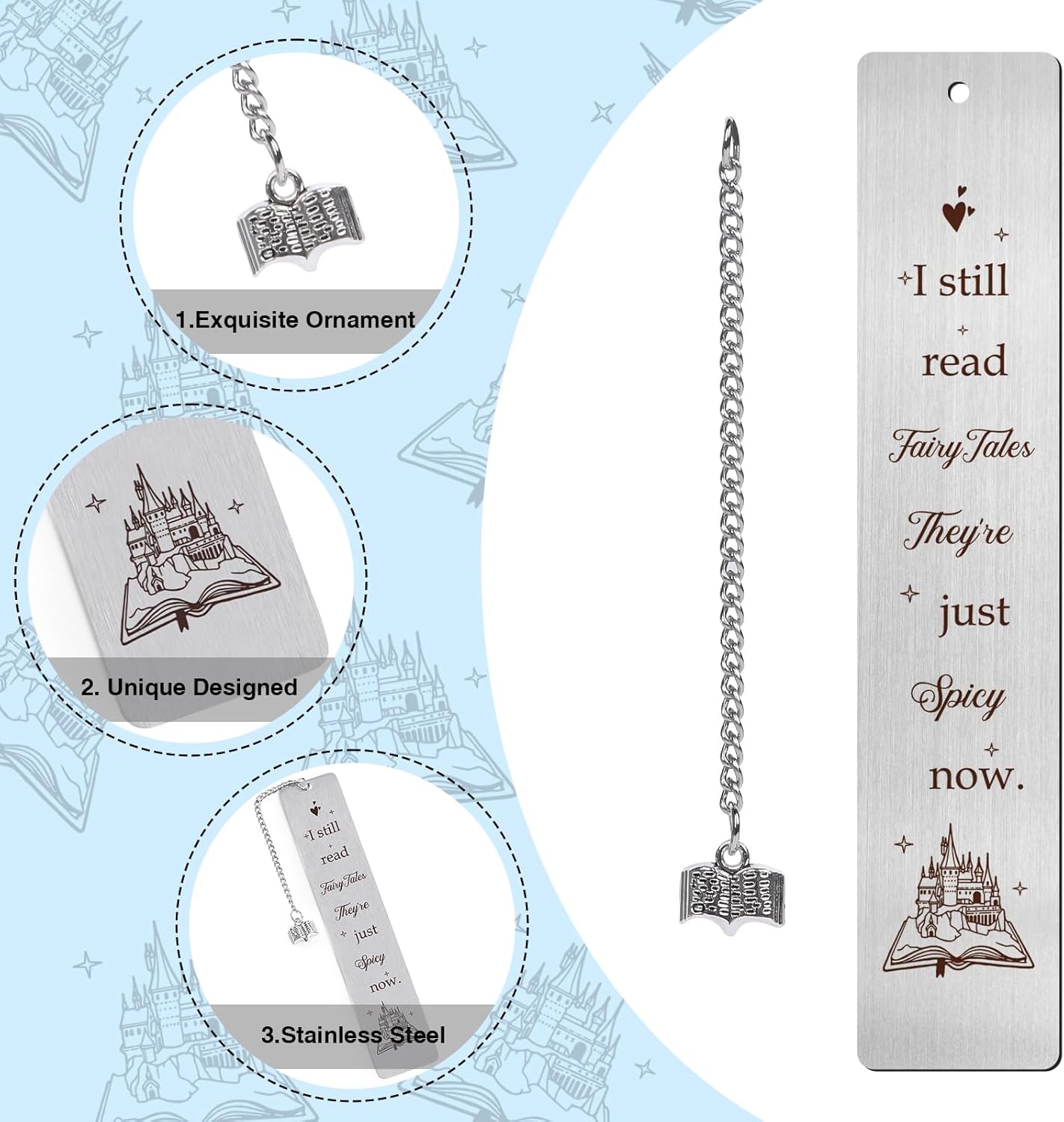 Fairytales Metal Bookmark Gifts - Spicy Funny Bookmarks for Book Lovers Women Girls, Beautiful Book Mark with Pendant, Unique Halloween Thanksgiving Christmas Graduation Gift - Image 3