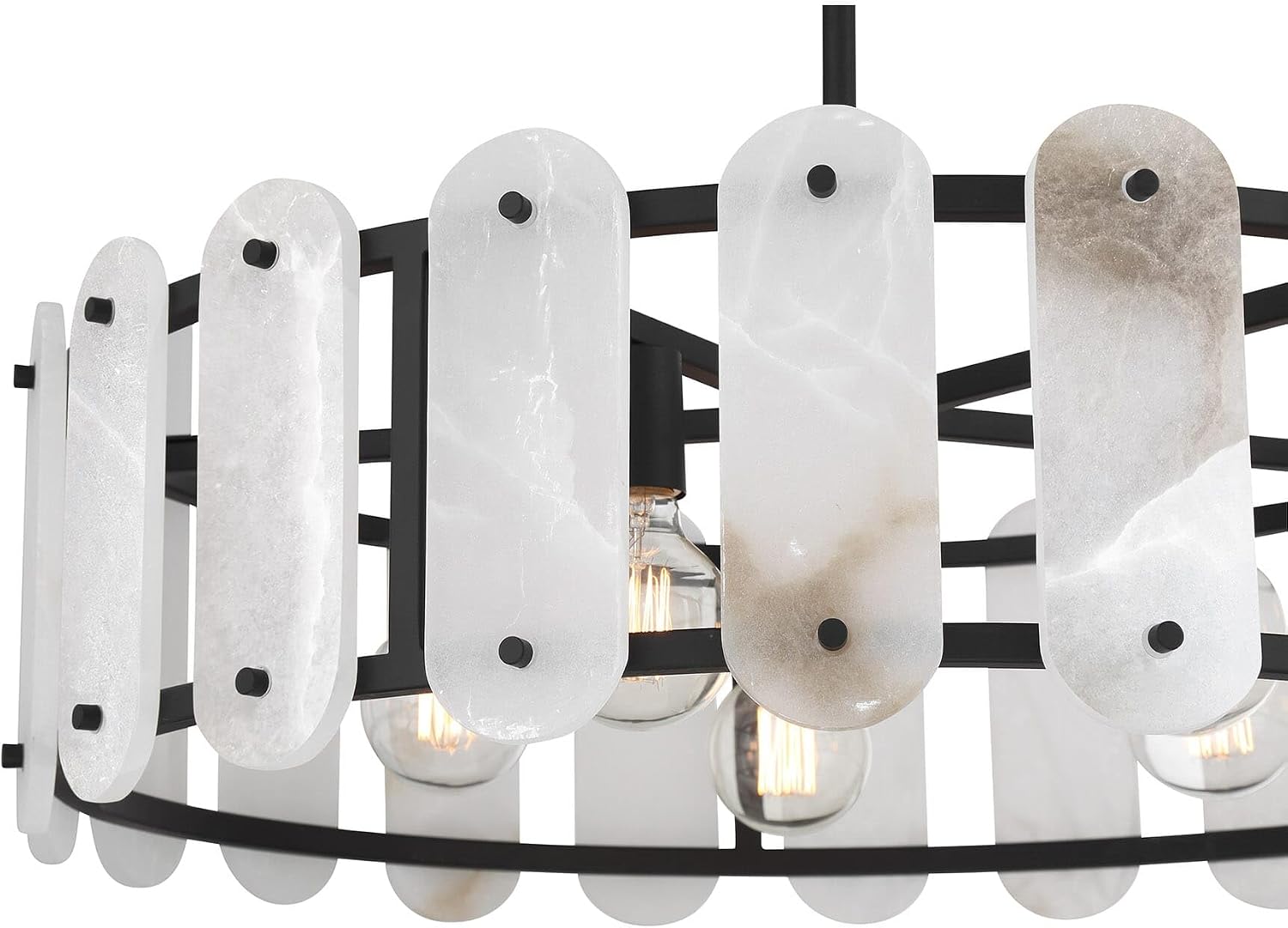 Savoy House 7-2911-5-50 Antolini Contemporary Organic Natural Alabaster Stone Drum Pendant, 5-Light 300 Total Watts, 8" H x 29" W, Black Cashmere
