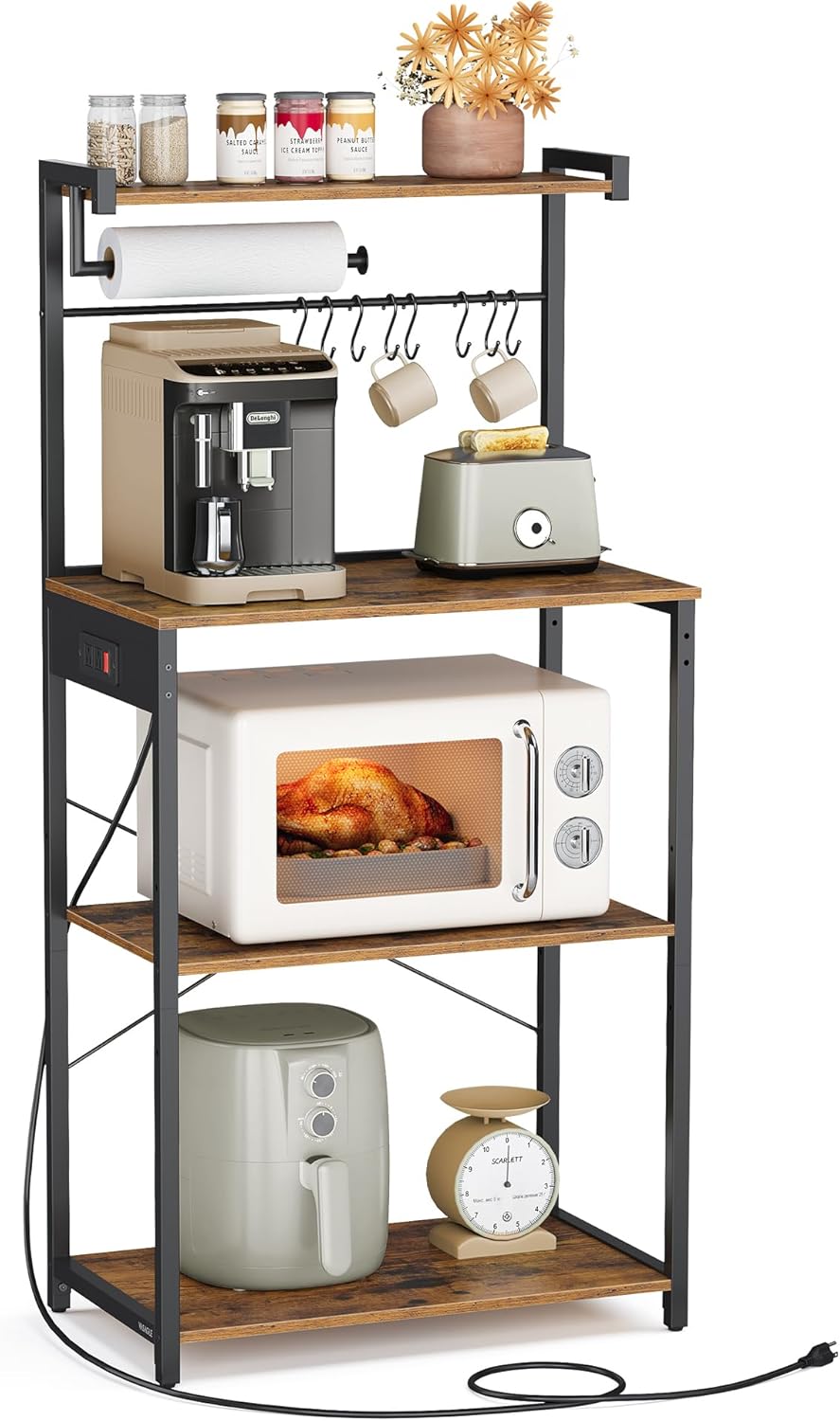 VASAGLE Kitchen Bakers Rack with Power Outlet, Coffee...