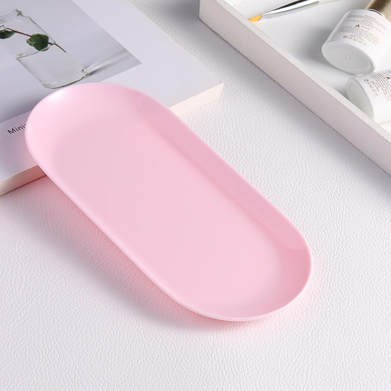 SUTOKAKA 2 Pack Pink Plastic Jewelry Tray Decorative Dish