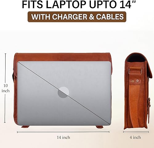 Miniatura 3 de RUSTIC TOWN Bolso bandolera de cuero para hombres y mujeres, bolso de hombro de cuero de grano completo para computadora portátil