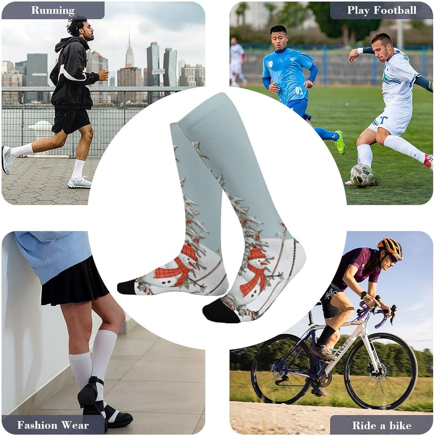 Skiing Christmas Tree Knee High Soccer Socks Moisture Wicking