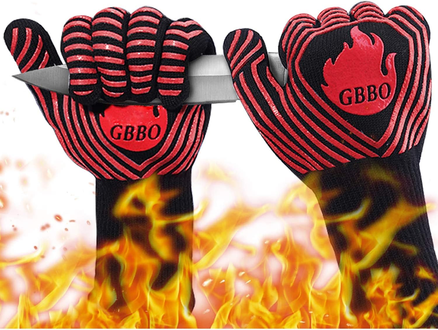 GBBOBBQ Gloves 1472°F Heat Resistant Oven Gloves, Food Grade Premium Non-Slip Silicone Oven Mitts Cooking Gloves for Home Kitchen, Grill Gloves for Barbecue, Cooking, Baking, Welding,Cutting (Red)