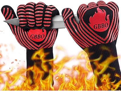 GBBO BBQ Gloves 1472?F Heat Resistant Oven Gloves, Food Grade Premium Non-Slip Silicone Oven Mitts Cooking Gloves for Home Kitchen, Grill Gloves for Barbecue, Cooking, Baking, Welding,Cutting (Red)