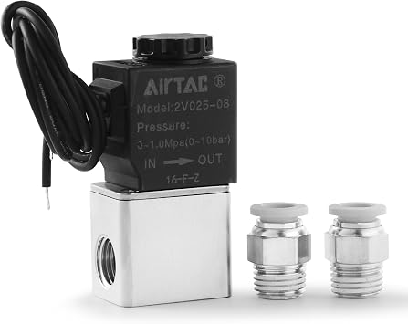 Solenoid Valve Fluid Control AirTAC 2V025-08 1/4"PT DC12V 2/2 Way Normally Closed Outlet Wire