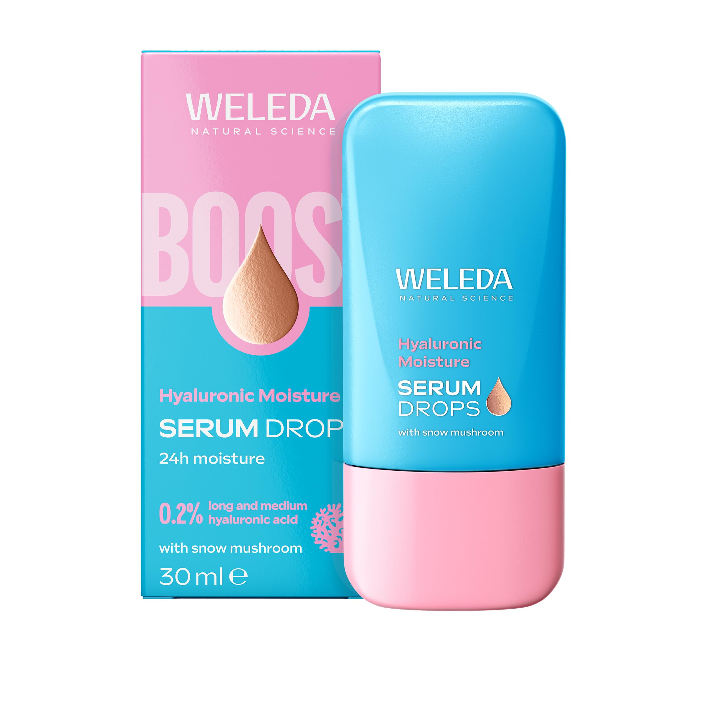 Weleda Hyaluronic Moisture Face Serum Drops with Snow Mushroom, Facial Serum for 24H Moisture, Deep Hydration, Certified Natural, Vegan, 30ml