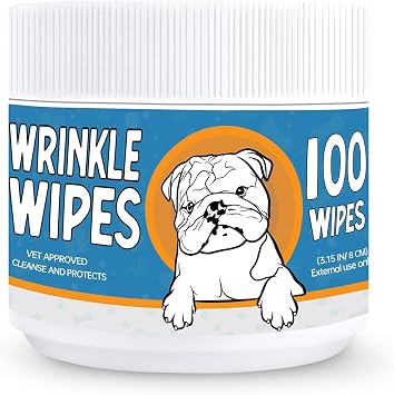 Bulldog Wrinkle Wipes for Dogs Deodorizing & Soothing with Honeysuckle Extract Non-Irritating, Cleans Wrinkles, Folds, Paws & Tail Pockets for Bulldogs, Pugs & Frenchies 100 Count