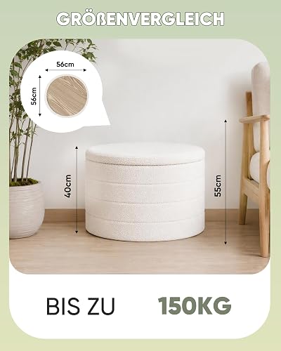 Bonlife Tabouret de Rangement, Rond Pouf Pliable, Grand Coffre de Rangement, pour Salon, Chambre, Dortoir, Crème, 56x56x40 cm - 3