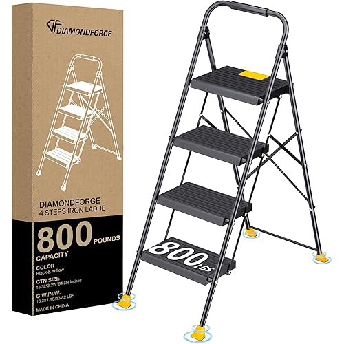 Foldable Step Ladder Stool for Home Adults, 4 Step Tall Extension with Handrails, Heavy Duty 800Lbs Ladder for Indoor Kitchen Closet Stair Use