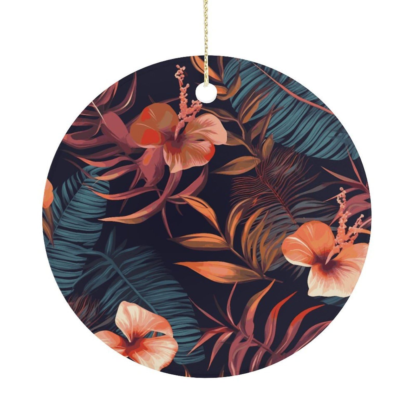 Tropical Flower Christmas Ornament,Round Ceramic Ornaments Personalized Christmas Tree Ornament for Holiday Porcelain Keepsake Gifts Ideas Home Decor