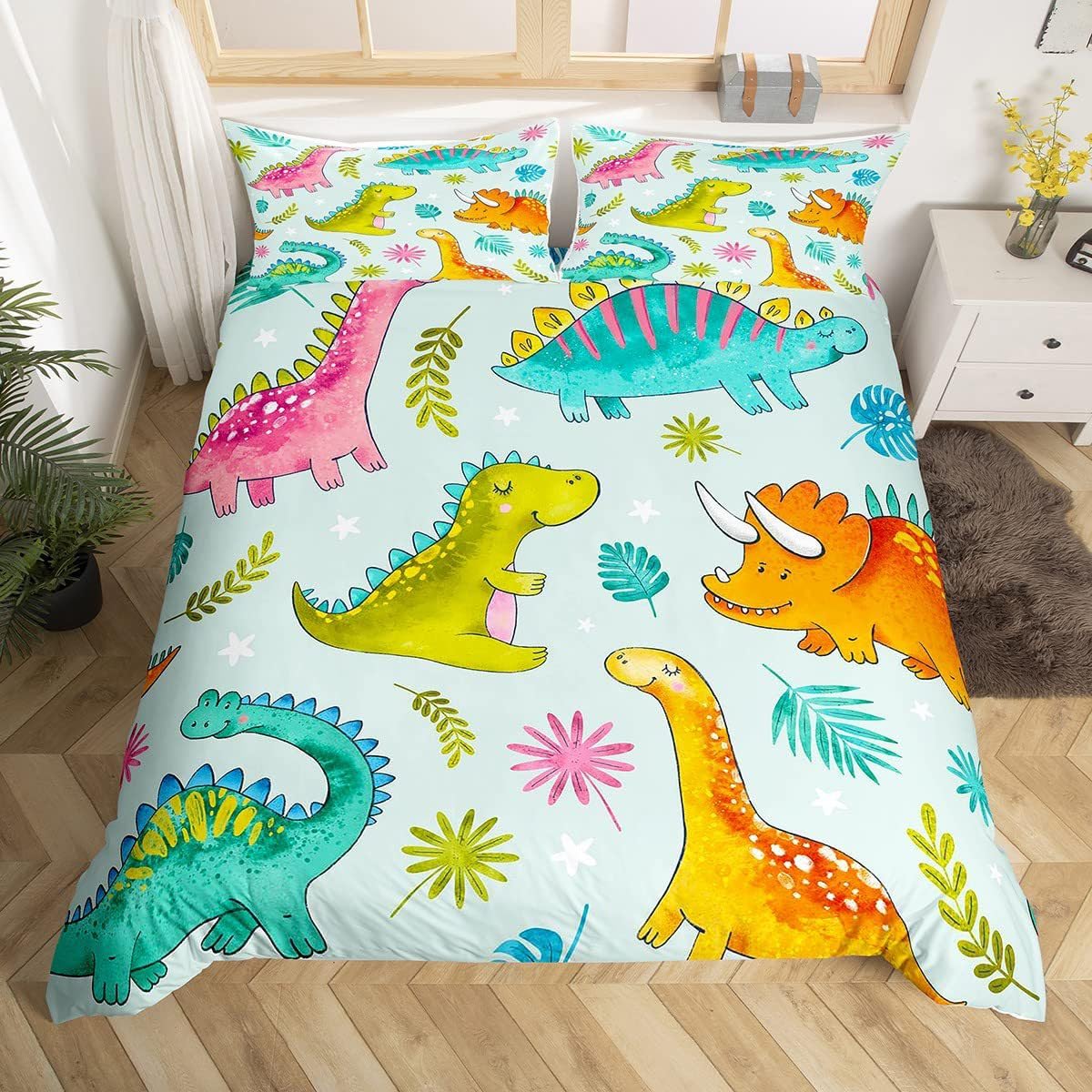 RZPFQB Dinosaur Super King Duvet Cover Set Quilt Duvet Cover Cartoon Animal Super King Bedding Set for Kid Teens Boys and girls Lovely Animal Pattern Bedding Quilt Bed Cover 260x220cm