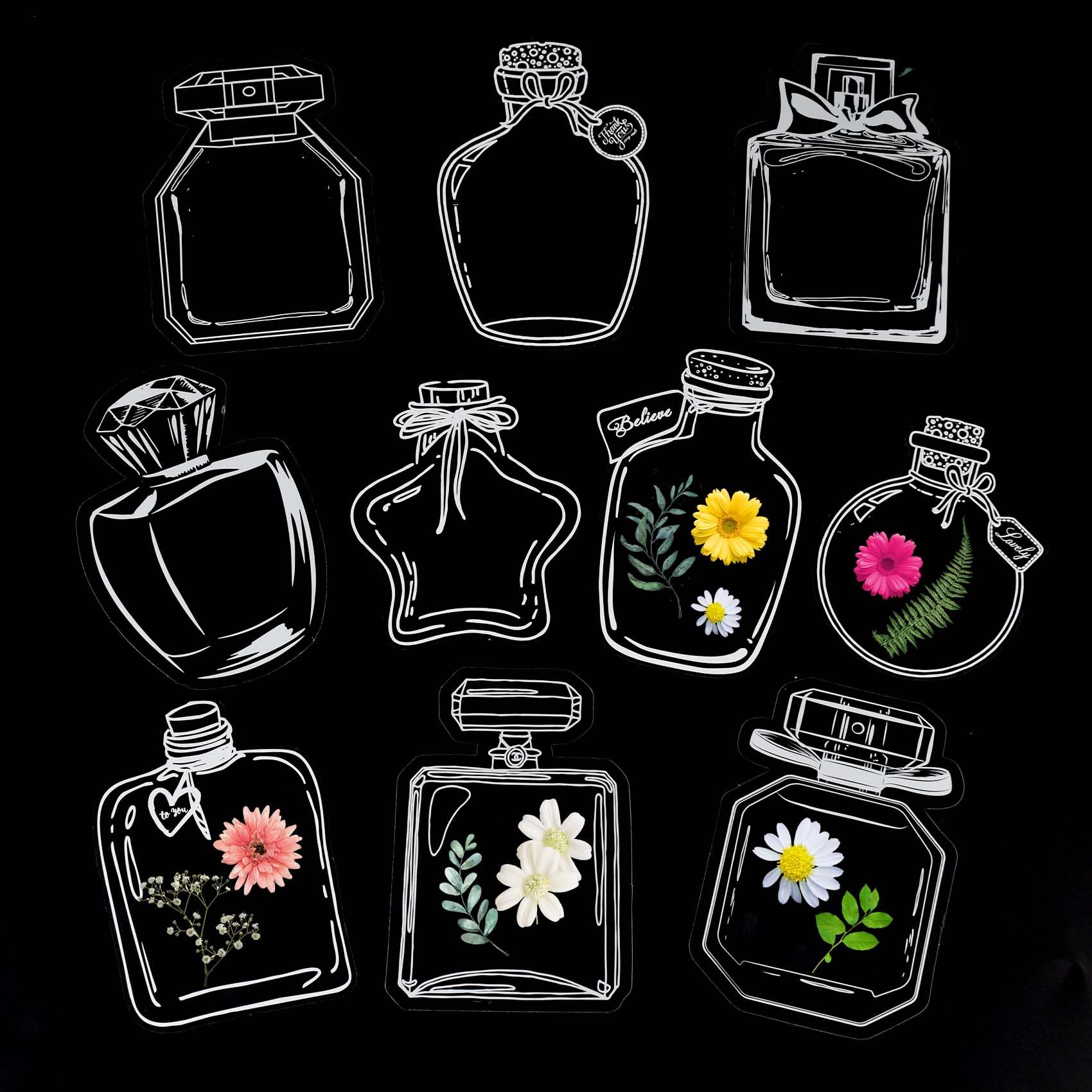 Marcador de Botella Transparente, 10 Unidades, Marcapáginas Creativo de Flores Secas en Relieve como Regalos para Profesores, Regalos de Fin de Trimestre para Alumnos, para Actividades Familiares