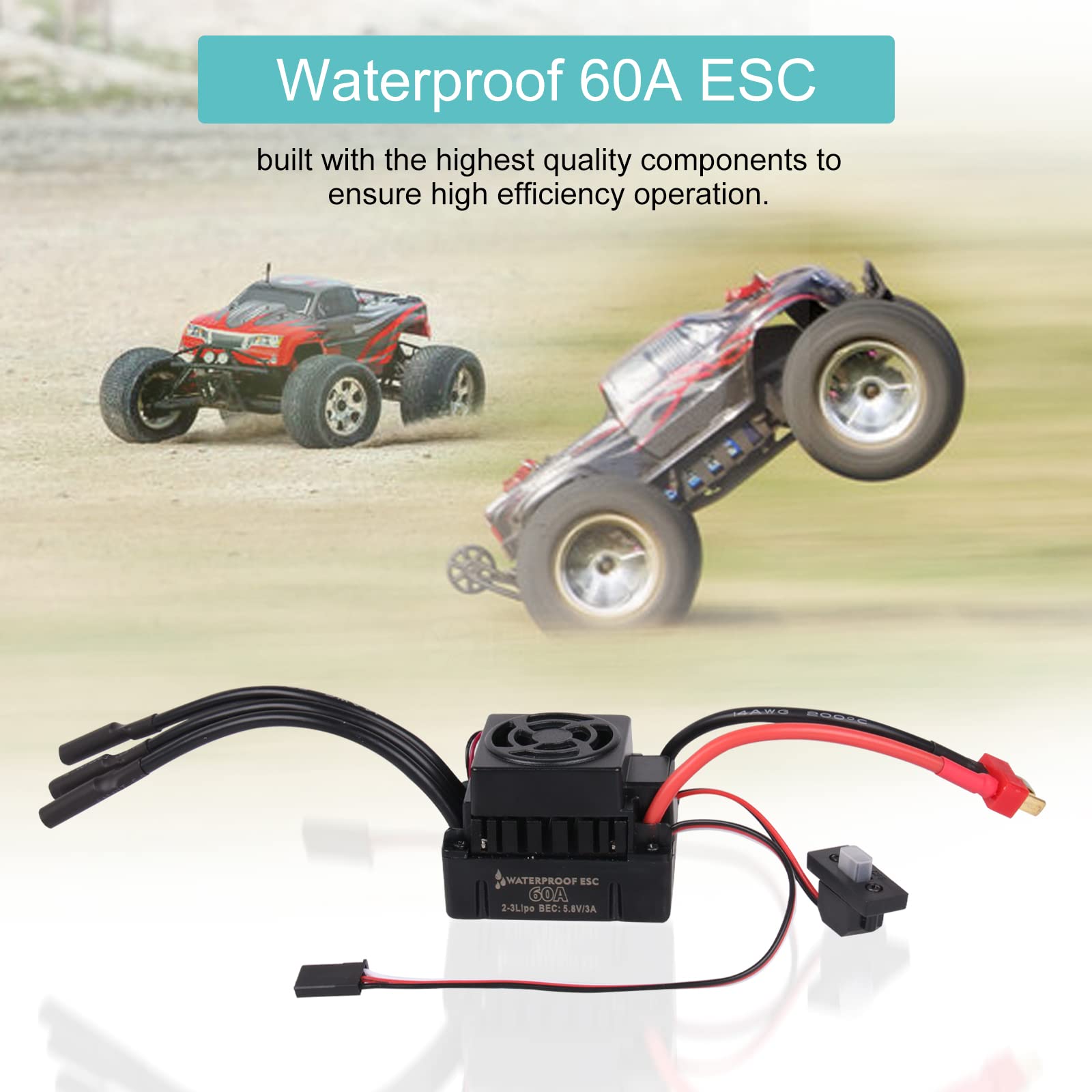 3650 3100KV Motore brushless e 60A ESC Combo Set 5.8V / 3A ESC impermeabile con motore primario senza sensore per 1/10 RC Car