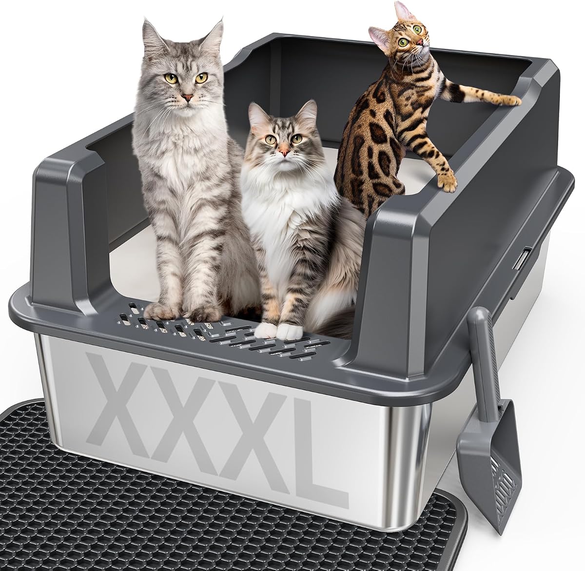 Stainless Steel Cat Litter Box with Lid, 26 x 18 x 12 in
