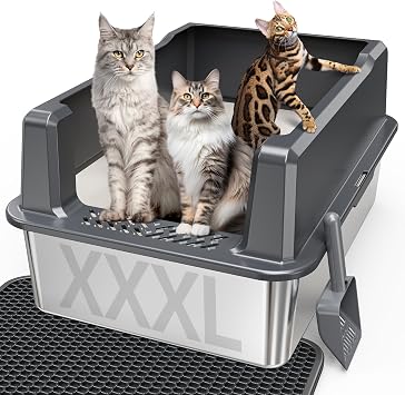 Extra Large XXL Stainless Steel Cat Litter Box with Lid, 26" L x 18" W x 12" H Metal Litter Box with Hight Sides for Big Cats & Multiple Cats, Never Absorbs Odors, Anti-Urine Leakage, Easy Cleaning