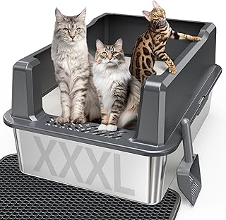 Extra Large XXL Stainless Steel Cat Litter Box with Lid, 26" L x 18" W x 12" H Metal Litter Box with Hight Sides for Big Cats & Multiple Cats, Never Absorbs Odors, Anti-Urine Leakage, Easy Cleaning