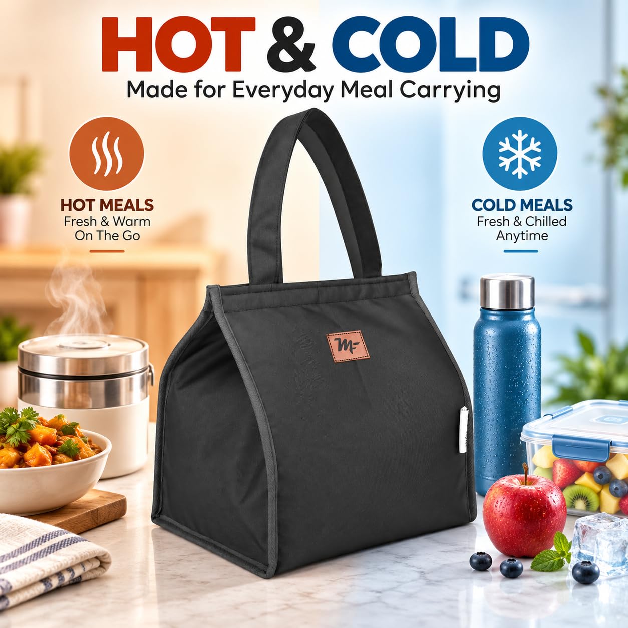 Large Insulated Lunch Bag - Hot & Cold Food Carrier -3