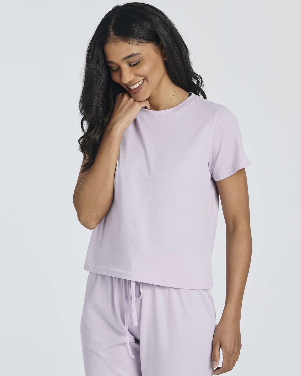 Real Essentials 2 Pack: Women's Cotton Short Sleeve Top and Capri Pants Pajama Lounge PJ Sets with Pocket (Available In Plus) - Image 4