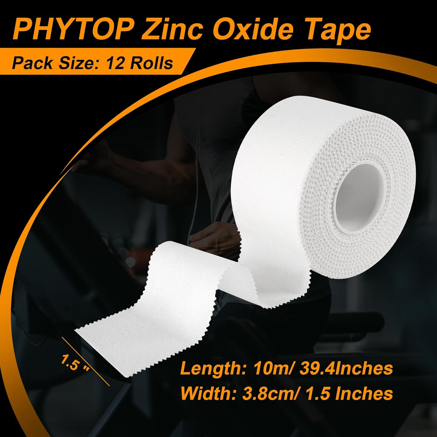 Athletic Tape 1.5in x 33ft (12 Pack Bulk) - No Residue Easy Tear White Sports Tape for Ankle & Wrist Support | Strong Zinc Oxide Tape for Athletes, Gymnastics, Training, First Aid Use