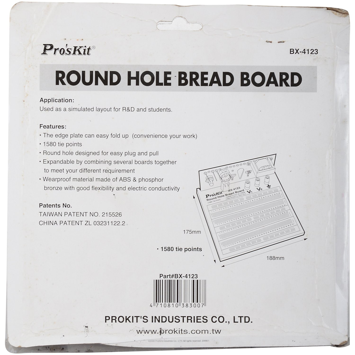 Pro'sKit BX-4123 Round Hole Bread Board with tie points and power rails