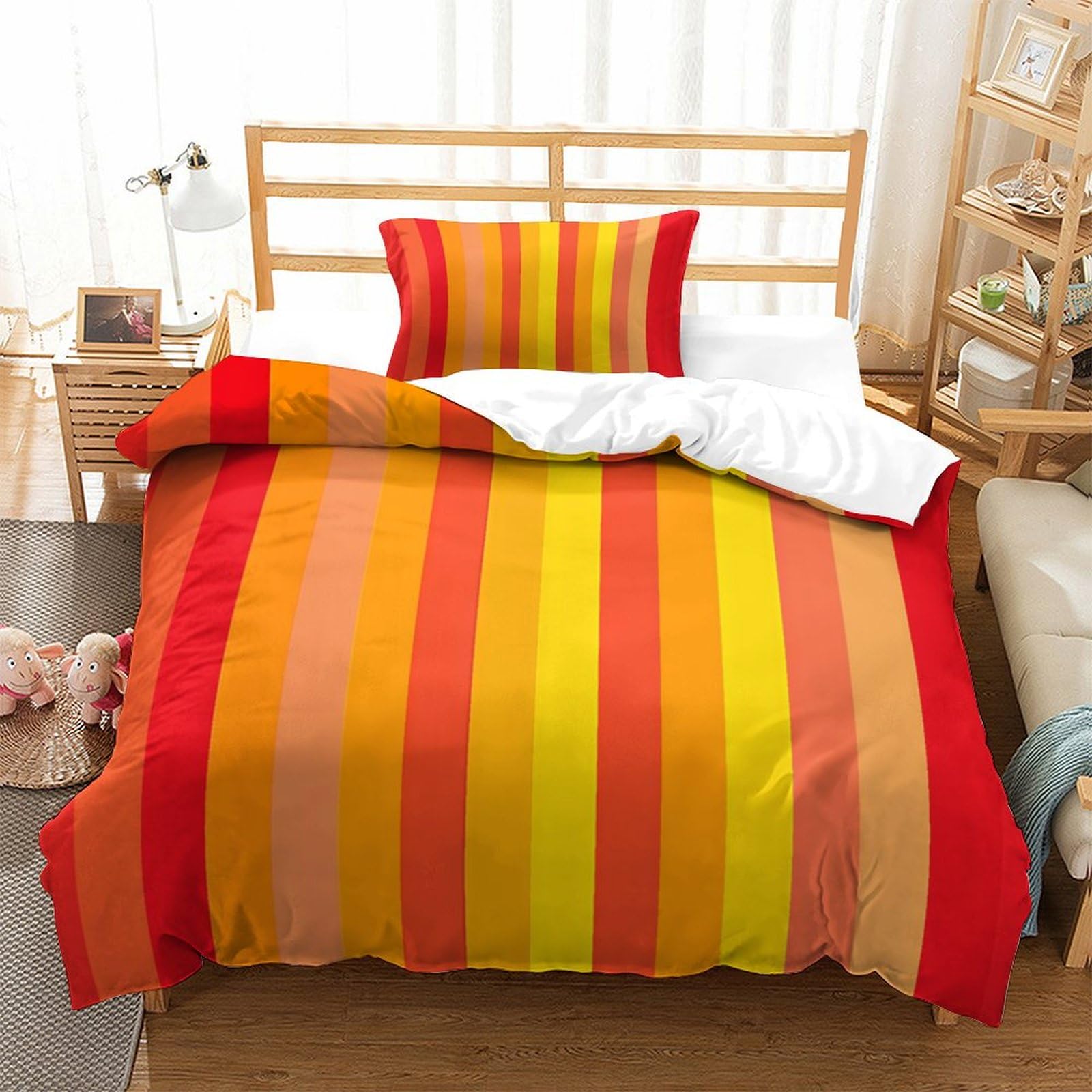 P1S9U7W5Y Vibrant 3D Printed Striped Duvet Cover Set 3pcs Microfiber Colourful Stripe Bedding Set for Bedroom Single（135x200cm）