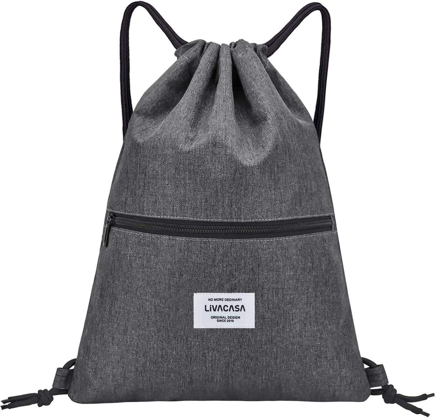 LIVACASA Drawstring Backpack Bag for Men Gym Drawstring Bag All Gray