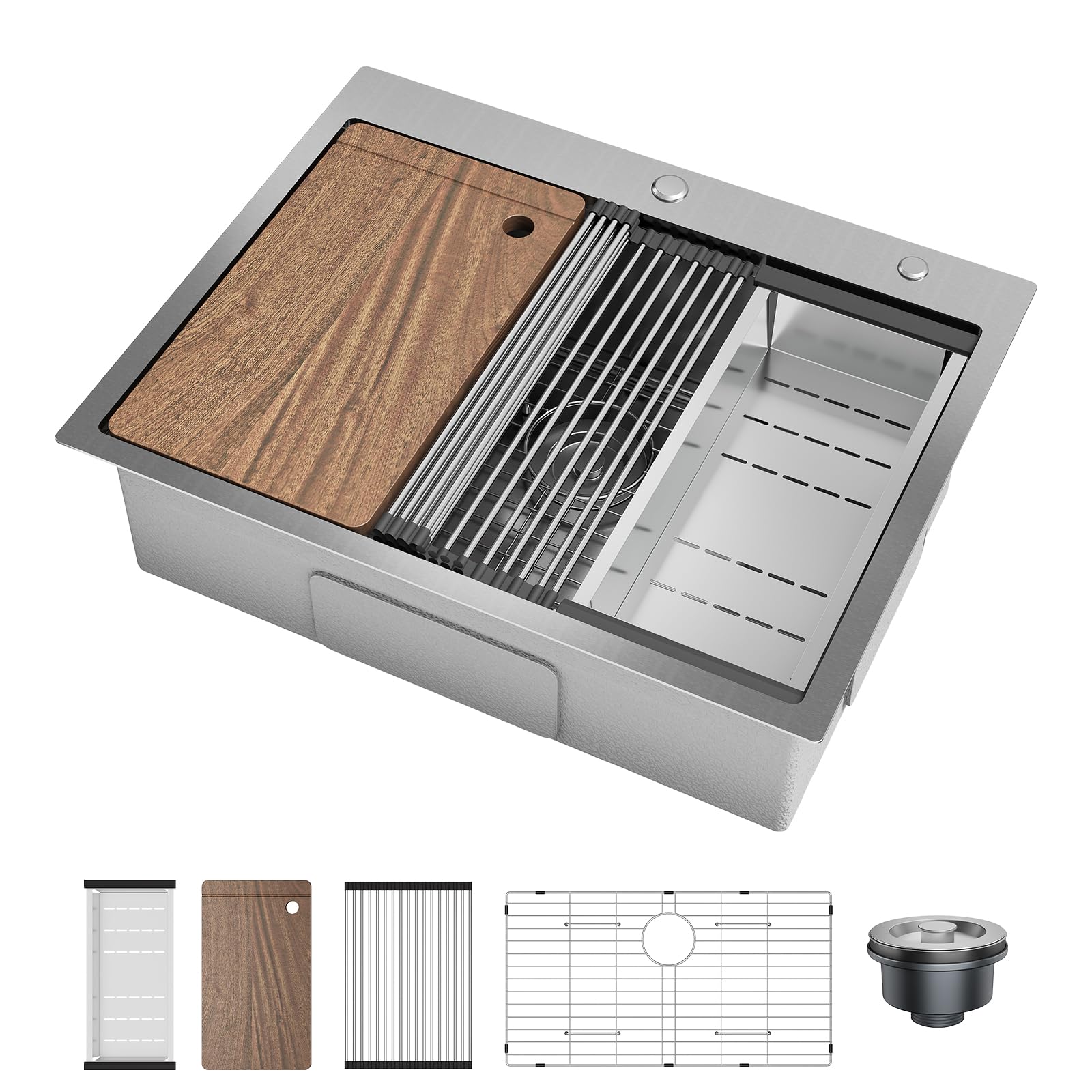 Drop in Kitchen Sink, 25x22x9 Inch Stainless Steel Single Bowl Topmount Sink with Drain Assembly and Mounting Clips for Home Kitchen(Silver)