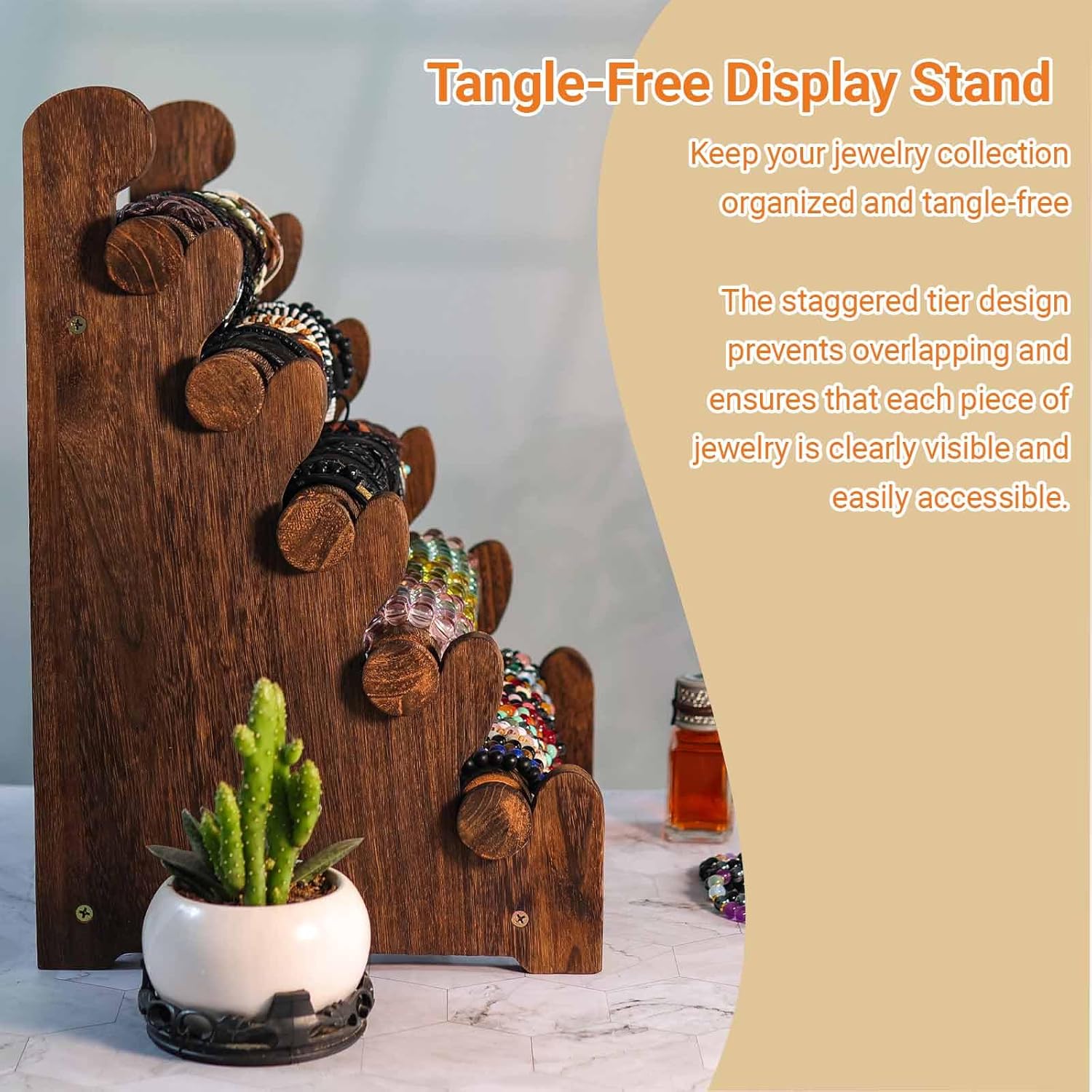 5-Tier Wooden Bracelet Holder – Portable Jewelry Display Stand for 120-150 Bangles & Scrunchies – for Vendors, Retail Stores, Craft Shows & Home Storage (vintage)