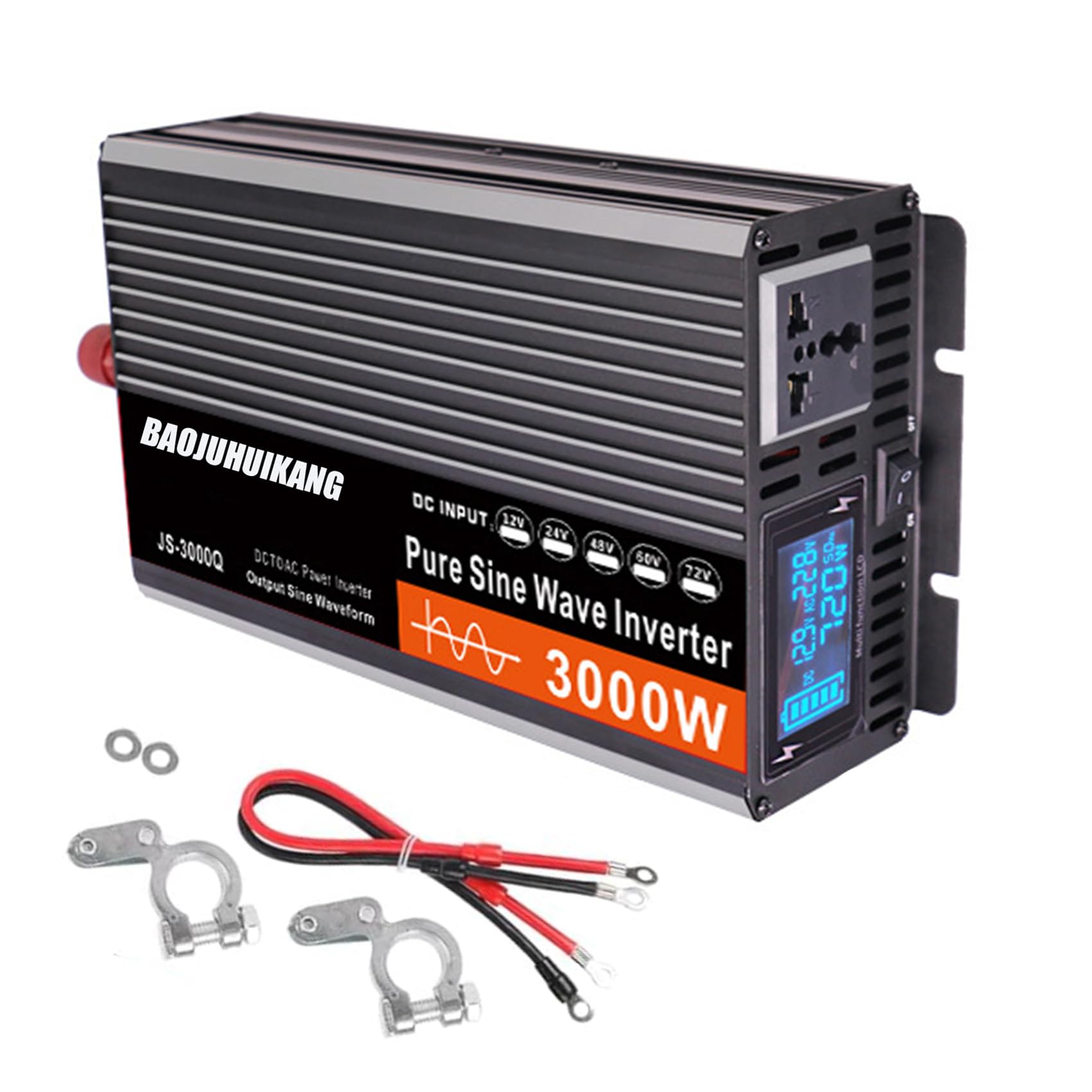 24v to 230v,Przetwornica czystej fali sinusoidalnej o mocy szczytowej 3000 W, przetwornica 12 V DC na 230 V AC z podwójnymi gniazdami do awaryjnego tworzenia kopii zapasowych w domu