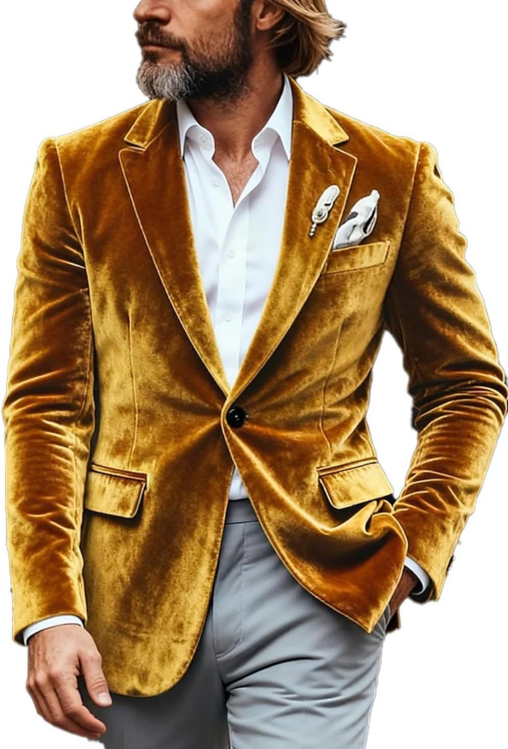Mens Velvet Blazer Jacket One Button Peaked Lapel Velour Coat Solid Suit Jackets for Dinner Prom Wedding